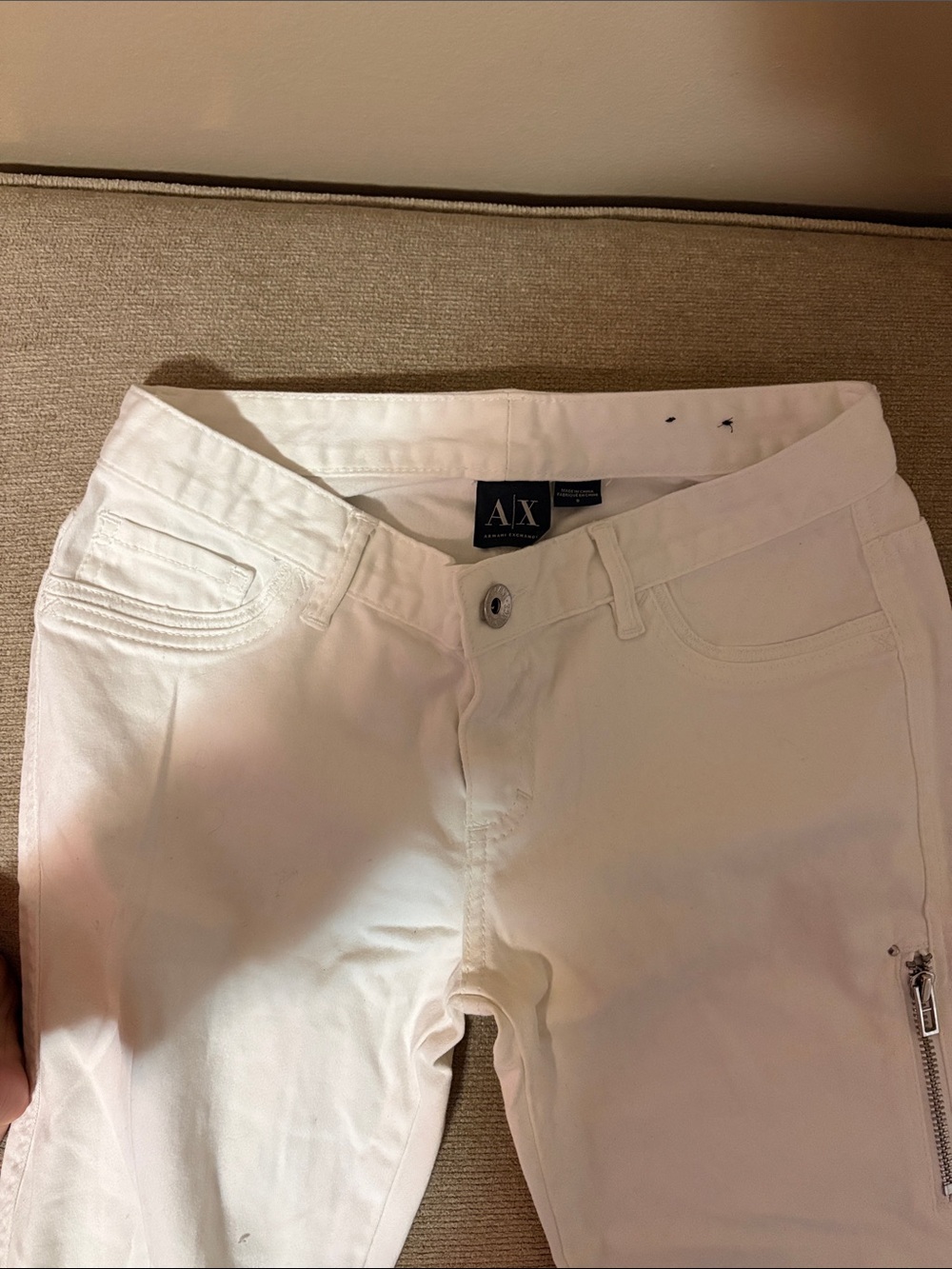 A/X Armani Exchange Women's White Skinny Jeans with Zip Detail